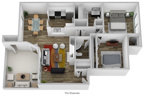 The Shawnee 1,048 Sq. Ft. Floor Plan at Indian Lookout, West Carrollton